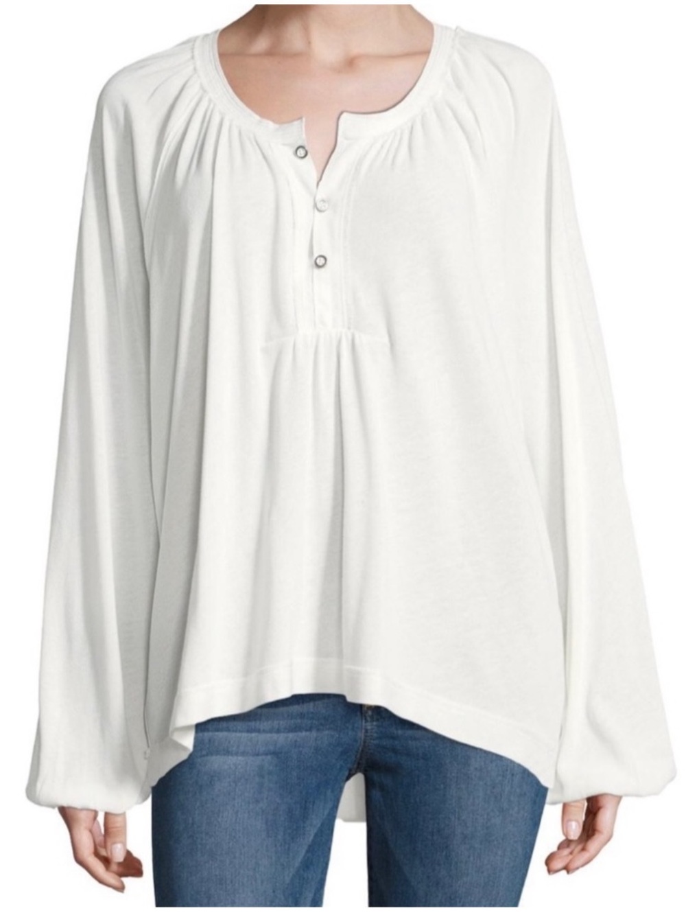 Free People We The Free Women’s Sz S Ivory Acadia Henley Top Oversized